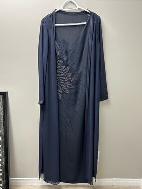 After Six by Ronald Joyce Women’s Navy Beaded Formal Dress with Jacket